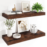 Heimlove 12" Deep Floating Shelves, 36 x 12 Inch Wall Mounted Long Floating Shelf with Invisible Brackets, for Home Decor, Bedroom, Kitchen, Living Room, Bathroom - 2 Pack, Rustic Brown Heimlove