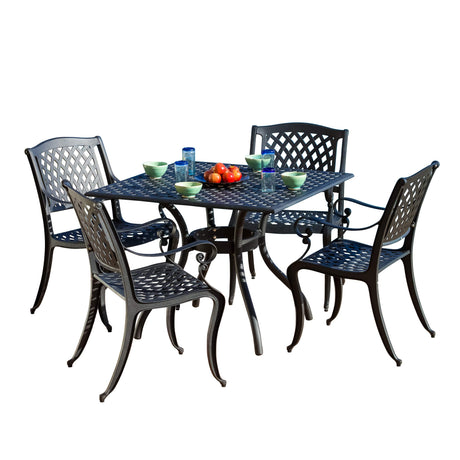 Christopher Knight Home Hallandale Cast Aluminum Outdoor Dining Set, 5-Pcs Set, Black Sand Christopher Knight Home