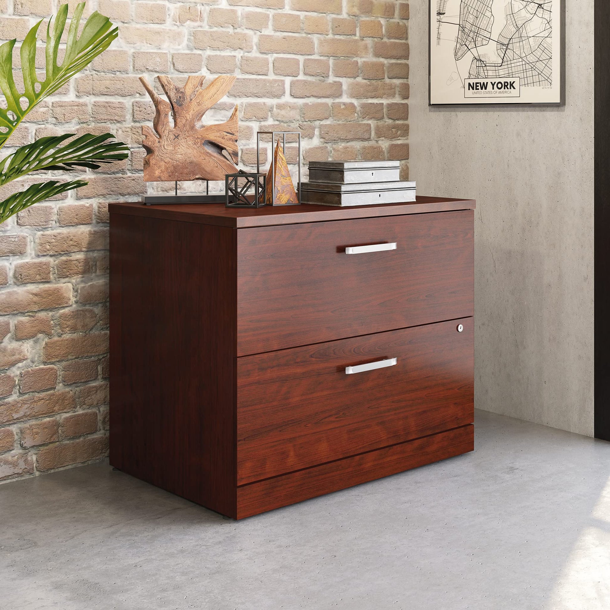 OFFICE WORKS BY SAUDER Affirm Commercial Lateral File Cabinet, L: 35.43" x W: 23.47" x H: 29.29", Classic Cherry - WoodArtSupply