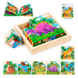 Wooden Dinosaur Block Puzzles for Kids Ages 3-5 with Baby Book, Jigsaw Puzzles Preschool Educational Interactive Toys Gift for Boys Girls, Wood Dino Cube Puzzles for Toddlers 2 3 4 5 6 Years Old PLUSYARD