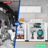 BYNSOE Metal Storage Cabinet Lockable Garage Storage File Cabinet with Doors Storage Cabinet with 2 Adjustable Shelves for Home Office Garage (White, 35 inch) BYNSOE