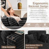 JEEOHEY 56"W Oversized Chaise Lounge Chair Indoor,Plush Faux Fur Sleeper Sofa Couch Bed with Pillows&Wide Armrest,Fluffy Comfy Cloud Sofa,Compression Foam Boneless Couch for Living Room,Bedroom(Black) JEEOHEY