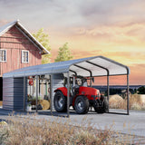 EROMMY 10x25 FT Carport Storage Shed 2-in-1, Heavy Duty Car Port with Galvanized Metal Frame, Base-Reinforced Enclosed Storage Shelter, Extended Coverage for Trucks, Cars & All Vehicles, Gray EROMMY