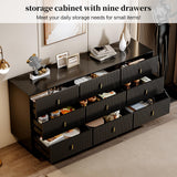 Chrangmay Modern Chest of Drawers with 9 Drawers,Deep Drawers,Clothes Organizer,Large Storage Cabinet for Living Room, Bedroom,Hallway,with Anti-Tipping Device,Matte Black Chrangmay