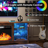 TAVATA Fireplace TV Stand with 18''Fireplace, Modern Entertainment Center for TVs up to 65 inch, Media TV Console with Adjustable Glass Shelves and Storage Cabinets(Brown) TAVATA