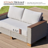 LUXOAK Patio Furniture Set, 6 Piece Wicker Patio Conversation Set with Wide Solid Wood Armrest, All Weather Outdoor Sectional Furniture with Wood Legs for Backyards, Porch, Poolside, Garden, Balcony LUXOAK