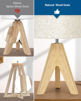 DEWENWILS Mid Century Table Lamps, Small Wooden Tripod Bedside Lamps with Linen Fabric Shade, Nightstand Lamp for Nursery, Bedroom, Kids Room, Side Table, Reading Desk, 14.2 Inch, 2 Pack DEWENWILS