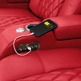Seatcraft Diamante - Home Theater Seating - Living Room - Power Recline - Italian Leather - Powered Headrests - Cupholders - USB Charging - Ambient Lighting - Arm Storage, Red, Single Recliner Seatcraft