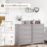 FTZxHKLX Farmhouse 4 Drawer Dresser for Bedroom, Tall Bedroom Dresser with Large Drawer & Silver Handles, Wooden Storage Organizer Cabinet Chest of Drawer for Closet, Living Room, Hallway, Wash Grey FTZxHKLX