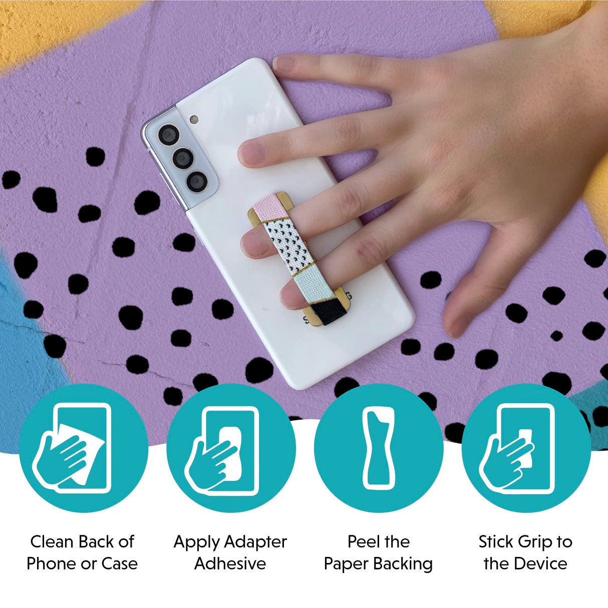 LOVEHANDLE Universal Phone Grip for Smartphones & Mini Tablets - Phone Holder for Hand - Wireless Charging Compatible - Made in The USA - Solid Black LOVEHANDLE