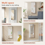 FREDEES Farmhouse Jewelry Organizer,Jewelry Armoire Cabinet with LED Lights Wall or Door Mounted, Full Length Mirror with Storage&Lockable,Interior Mirror,White FREDEES