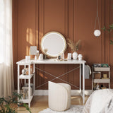 BANTI L Shaped Small Computer Desk with Storage Shelves, 40" Home Office Small Corner Desk Study Writing Table, White BANTI