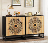 Tribesigns Sideboard Buffet Cabinet, 55 Inch Modern Kitchen Storage Cabinet with 4 Doors & Shelves, Credenzas Accent Console Cabinet for Living Room, Dining Room, Entryway, Black & Brown Tribesigns