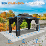 HOTEEL 10x15 Hardtop Gazebo with Heavy Duty Galvanized Steel Double Roof, Aluminum Frame, Flame-Resistant Curtains and Netting, Outdoor Permanent Pavillon for Backyard, Black Hoteel