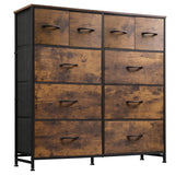 WLIVE Fabric Dresser for Bedroom, Storage Drawer Unit,Dresser with 10 Deep Drawers for Office, College Dorm, Black and Rustic Brown WLIVE