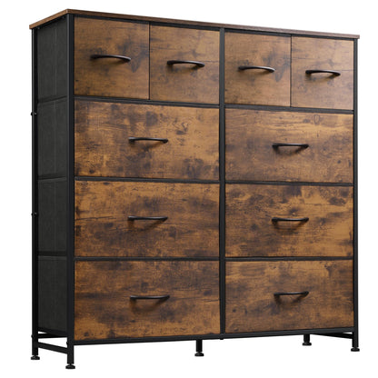 WLIVE Fabric Dresser for Bedroom, Storage Drawer Unit,Dresser with 10 Deep Drawers for Office, College Dorm, Black and Rustic Brown - WoodArtSupply