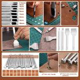 TLKKUE Leather Tooling Kit Leather Craft Tools Leatherworking Kit with Custom Handbag Cutting Mats Engraving Punching Sewing Stamping Sanding Tools for Handicraft Work Professional TLKKUE