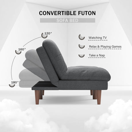 Flamaker Futon Sofa Bed Fabric Couch Adjustable Sleeper Sofa Bed for Small Apartment Modern Convertible Futon Set, Gray Flamaker