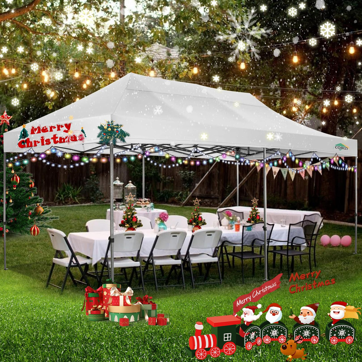 COBIZI 10x20 Heavy Duty Pop up Canopy Tent with 6 sidewalls Easy Up Commercial Outdoor Wedding Party Tents for Parties All Season Wind & Waterproof Gazebo Roller Bag,White(Frame Thickened) COBIZI