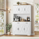 HOSTACK 71" Pantry Cabinet with Charging Station, Tall Kitchen Pantry Storage Cabinet with Microwave Stand, Farmhouse Kitchen Hutch Cabinet with Storage Drawers for Living Room, Dining Room, White HOSTACK