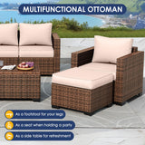 Amopatio Outdoor Patio Furniture Sets, 10 Pieces Wicker Patio Furniture, Outdoor Sectional Patio Couch Set with Ottoman, Patio Conversation Set with 44" Gas Fire Pit (Khaki) Amopatio