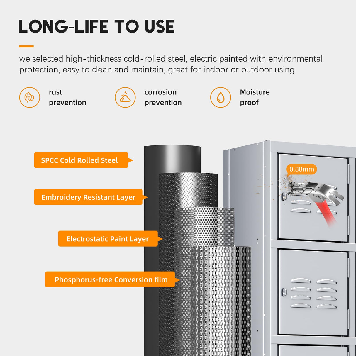 INTERGREAT Metal Lockers for Employees, 5 Door Storage Locker, Tall Steel Locker Cabinet for School, Office, Home, Gym, Kid Room, with Mirror (grey, 5-Tier) INTERGREAT