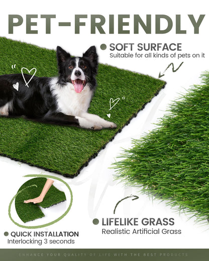 Keloteven Artificial Grass Tiles - 12" x 12" Interlocking Turf Deck - Pack of 9 Grass Deck Tiles for Outdoor Porch Balcony Backyard - Fake Grass Tiles DT-GRS-9P