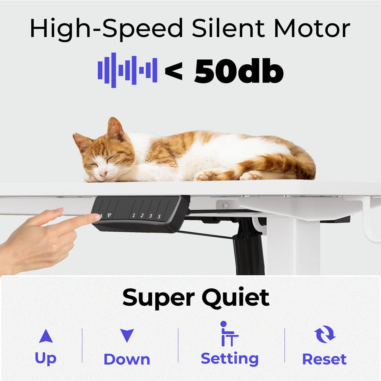 JOISCOPE 48 Inch Electric Standing Adjustable Height Desk with Double Drawer, Home Office Computer Gaming Desk with Storage Shelf and Power Outlets, Sit Stand Desk, White JOISCOPE