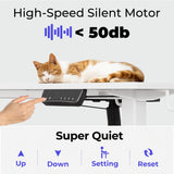 JOISCOPE 48 Inch Electric Standing Adjustable Height Desk with Double Drawer, Home Office Computer Gaming Desk with Storage Shelf and Power Outlets, Sit Stand Desk, White JOISCOPE