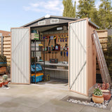 Aoxun 6'x4' Outdoor Metal Storage Shed with Lockable Door- Ideal for Tools, Garden Equipment & Bikes, Perfect for Patio Placement(Base Included/Brown) Aoxun