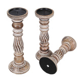 Wooden Candle Holders Set of 3, (Colour - Natural Finish, Size -14",12",10") Wood Candal Holder, Wooden Candle Holder, Unity Candle Holders, Rounded Turned Colums, Country Style Idle Gift for Wedding Winlay