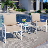 Shintenchi 3 Piece White Metal Outdoor Furniture Sectional Set, Modern Outdoor Metal Chair Conversation Furniture Set with Coffee Table for Patio,Backyard,Balcony (Khaki) Shintenchi