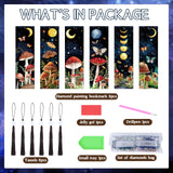Sitsink Mushroom Diamond Art Kits - 6 Pcs Crescent Moon Mushroom Diamond Art Bookmarks with Tassels, Acrylic Bookmark Diamond Painting Kits for Adult, Boho Diamond Book Markers Sitsink