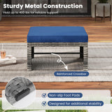 Tangkula 2 Pieces Patio PE Rattan Ottomans, Multipurpose Outdoor Footstool Footrest Additional Seating Side Table with Soft Zippered Cushions for Deck, Garden, and Yard (Navy Blue) Tangkula