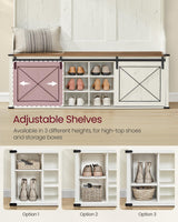 VASAGLE Hall Tree with Bench and Shoe Storage, Coat Rack with Shoe Bench, Entryway Furniture, 6 Tri-Hooks, Sliding Door, Farmhouse Style, Space Saving, Rustic White and Honey Brown UHSR443W01 VASAGLE