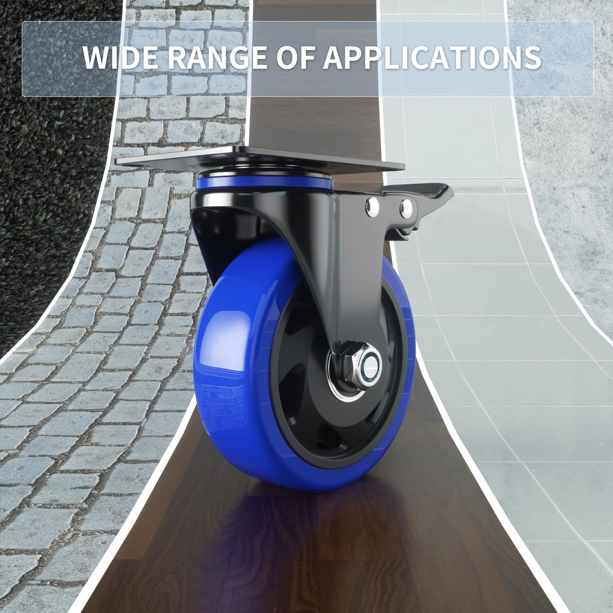 6 Inch Swivel Caster Wheels, Casters Set of 4 Heavy Duty with Brakes, Plate Casters No Noise Locking Castor with Polyurethane Wheels for Cart, Furniture,Workbench,Cabinet(Two Hardware Kits Include) WOZESEIK