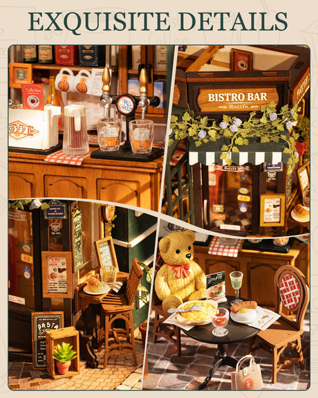 Rolife DIY Miniature House Kit 1:18 Coffe&Bar Dollhouse Diorama Model, Build Mini House Building Kit with LED Light Hobby Crafts for Adults Gift for Him Her (Tipsy Restaurant) Rolife
