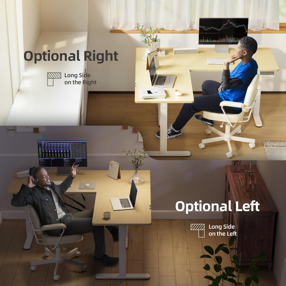 YDN L Shaped Standing Desk, Electric Standing Desk L Shape Adjustable Height Dual Motor, 63 x 55 Inch Corner Standing Desk with Splice Board for Home Office, Large Standing Desk, Nature YDN