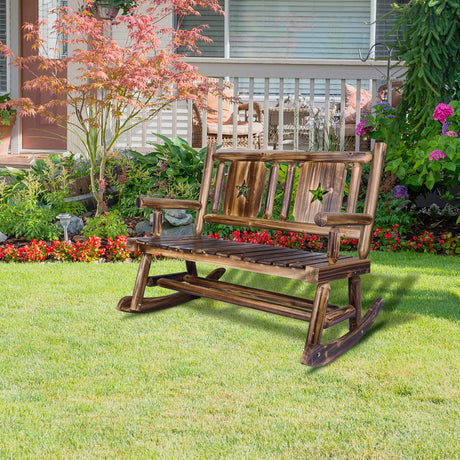 XCSOURCE Rustic Wooden Double Rocking Bench for Outdoor Patios – Comfortable Rocker Chair for Two XCSOURCE