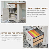 T4TREAM 59" L Shaped Executive Desk with Hutch,Farmhouse Wood Computer Desk, Featuring Charging Station,File Drawer, Storage Cabinet,for Home Office Work and Study (Antique White) T4TREAM