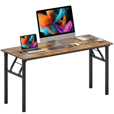 Need Home Office Desk Large Computer Desk 60 inch Sturdy Table Foldable Desk Gaming Computer Table No Assembly Required, Rustic Brown&Black Frame AC5FB(152.4 * 60) Need