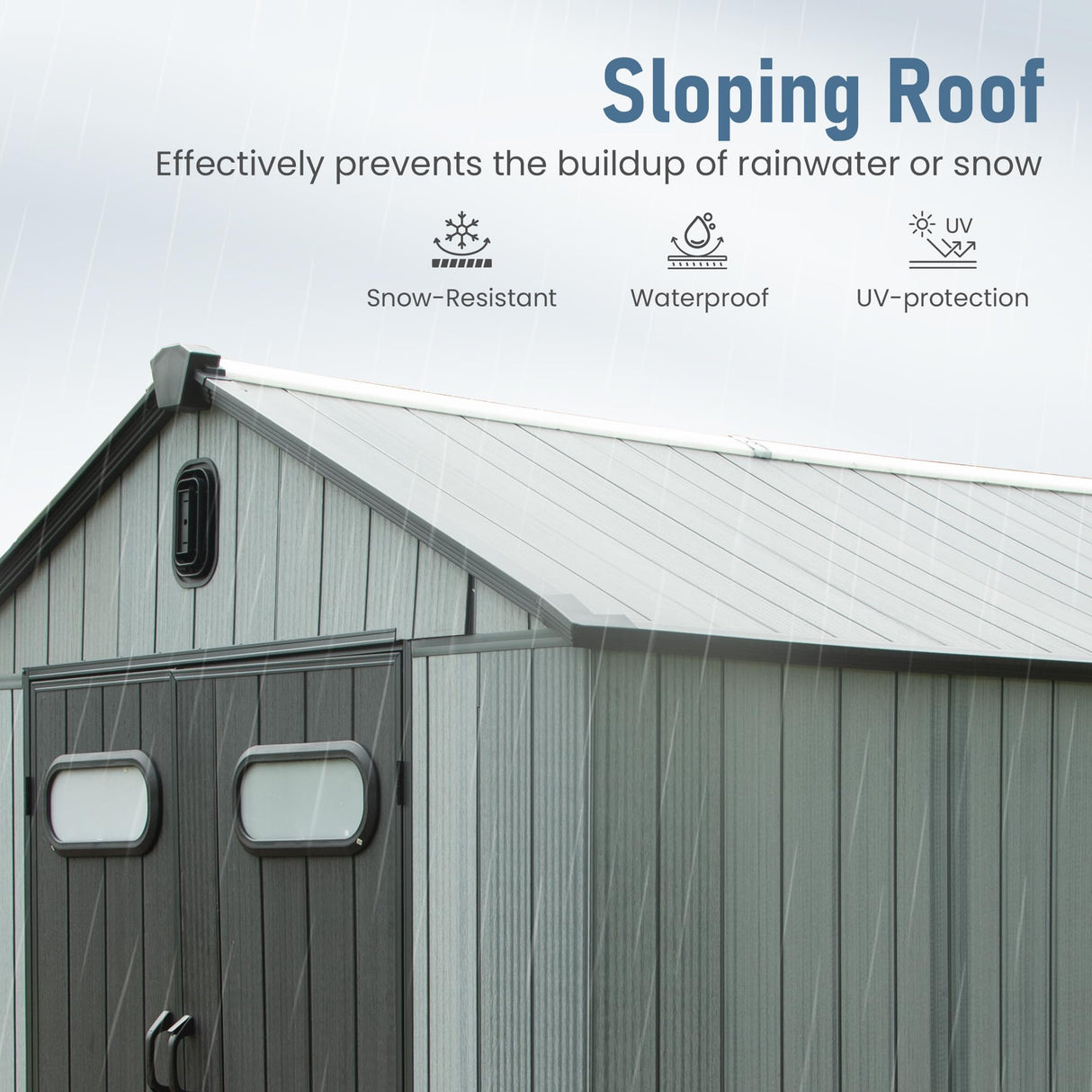 Domi 8x8 FT Outdoor Resin Storage Shed, All-Weather Double-Wall Storage Building for Backyard, Garden, Lawn Tools, Mower, Bike & Pool Equipment, Lockable Doors, Ventilated Roof, Grey domi outdoor living