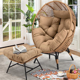 RADIATA Egg Chair with Footrest, Wicker Patio Lounger with Ottoman, Oversized Rattan Egg Shaped Chair with Leg for Indoor Outdoor Patio Balcony Garden (Nature) RADIATA