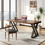 SXXjiaju Solid Wood Computer Desk-55 inch Industrial Natural Wood Office Desk,Heavy Duty Real Wood Study Table,Solid Wooden and Metal Modern Simple SXXjiaju
