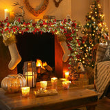 Sggvecsy Christmas Garland Red Berry Garland with Red Berries Lighted Holly Leaves Garlands Artificial Christmas Green Leaves Garland Battery Operated for Xmas Indoor Home Winter Holiday Decoration Sggvecsy