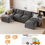 Sectional Couches for Living Room 116 Inch U Shaped Cloud Couch Modular Sofa Deep Seat 6-Seat Velvet Convertible Sleeper Sofa Chaise Padded Armrests Cup Holder (Grey, 110Inch-1) HOMYHOMEY