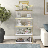 TooCust 5-Tier Gold Bookcase, 29.5" Lx70.6 H, Bookshelf for Bedroom,Gold Book Display Shelf, Arched Bookcase, Organizer Rack for Living Room, Gold Freestanding Display Shelf,White and Gold Bookshelf TooCust