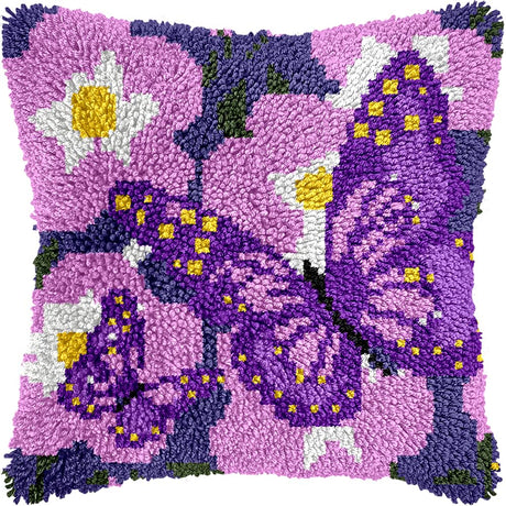 veirousa Butterfly Floral Latch Hook Kits for Adults Beginners DIY Crochet Pillow Kit Pre-Printed Pillowcase Hook and Latch Rug Kits Needlework Cushion Cover for Home Sofa Decoration 17x17 in. veirousa