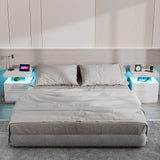 HOMMPA LED Nightstand with Wireless Charging Station & USB Ports High Gloss Bedside Table with LED Light RGB Adjustable Brightness Smart Nightstand 2 Drawers Night Stand for Bedroom White HOMMPA