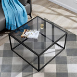 SAYGOER Glass Coffee Table, Small Modern Coffee Table Square Simple Center Tables for Living Room 26.7 x 26.7 x 17.7 Inches, Gray Black SAYGOER
